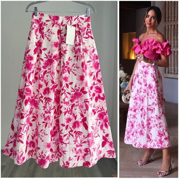 ZARA MIDI POPLIN A-LINE SKIRT POCKETS - Picture 1 of 7